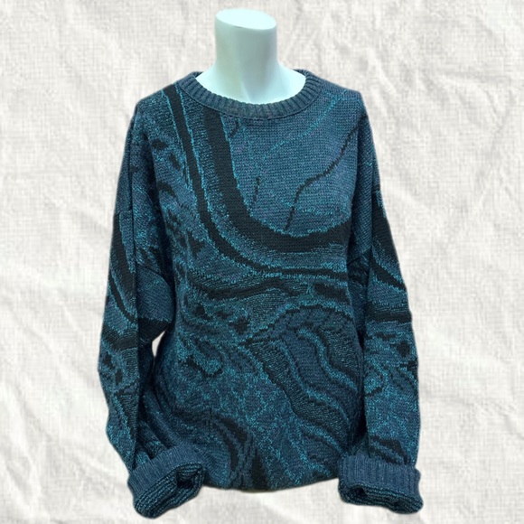 Sears Other - Vintage 90’s Funky Teal and Black Crewneck Sweater Grandpa Retro XL